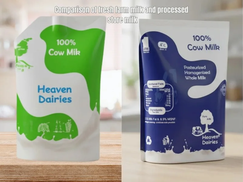 'Comparison of fresh farm milk and processed store milk